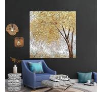 LMAIWANG Tableau abstrait de paysage peint sur toile, peinture à l'huile d'arbres, motif texturé à la feuille d'or (30 x 30 cm/cadre intérieur)