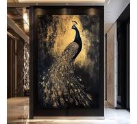 LMAIWANG Tableau abstrait moderne sur toile représentant un paon noir, élégant tableau animalier pour la décoration du salon ou de l'entrée (80 x 120 cm/cadre intérieur)
