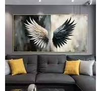 LMAIWANG Tableau abstrait sur toile représentant des ailes d'ange, art mural vintage, affiche en noir et blanc pour la décoration de la chambre, du salon et de la maison (50 x 100 cm/cadre)