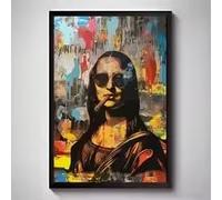 LMAIWANG Tableau aquarelle créatif Mona Lisa sur toile, style graffiti, affiche humoristique, décoration murale pour salon ou maison, cadeau (40x60cm/cadre)