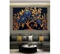 LMAIWANG Tableau élégant sur toile représentant un arbre et des fleurs dorés (70 x 140 cm, cadre intérieur), affiche et impression, art mural pour salon.