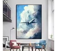 LMAIWANG Tableau moderne représentant un avion et des nuages, affiche de voyage imprimée sur toile, art mural abstrait, décoration de chambre (60 x 80 cm, sans cadre)