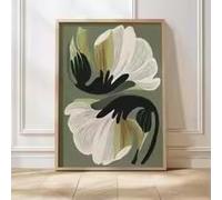 LMAIWANG Tableau moderne sur toile à motif botanique, imprimé floral abstrait minimaliste, illustration de la nature verte et beige, décoration intérieure (60 x 90 cm/sans cadre)