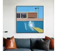 LMAIWANG Tableau sur toile « Bigger Splash » de David Hockney (90 x 90 cm avec cadre) - Décoration murale pour salon