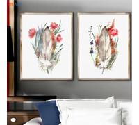 LMAIWANG Tableau sur toile, décoration d'intérieur, style nordique, créatif, fleurs et plumes, peinture murale, affiches de chevet, 50 x 70 cm, sans cadre