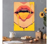 LMAIWANG Tableau sur toile en couleur, style BD, décoration murale pour chambre ou maison : fille anime, bouche sexy, langue et lèvres dégoulinantes (30 x 45 cm, cadre intérieur).