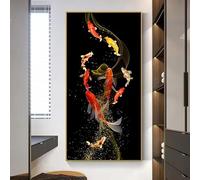 LMAIWANG Tableau sur toile représentant des carpes koï dorées, style Feng Shui, décoration murale moderne pour salon et intérieur (70 x 140 cm/cadre intérieur)