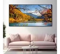 LMAIWANG Tableau sur toile représentant un paysage de lac et de forêt, art mural, affiche et impression sur toile, décoration pour le salon (40 x 80 cm, sans cadre)