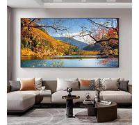 LMAIWANG Tableau sur toile représentant un paysage de lac et de forêt, art mural, affiche et impression sur toile, tableau décoratif pour le salon (55 x 110 cm/cadre intérieur)
