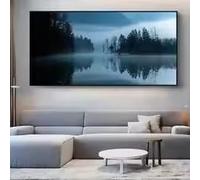 LMAIWANG Tableau sur toile représentant un paysage de lac et de forêt réfléchissant, affiche et impression d'art mural pour la paix intérieure, article de décoration intérieure (50x100cm/sans cadre)