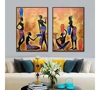 LMAIWANG Tableau sur toile représentant une femme noire africaine, affiche d'art ethnique africain, tableau sexy pour la décoration murale du salon (60 x 90 cm x 2 / sans cadre)