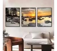 LMAIWANG Tableaux sur toile représentant un coucher de soleil sur la mer et un paysage naturel, affiches et impressions d'art mural pour la décoration du salon (70 x 100 cm x 3 / cadre intérieur)