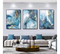 LMAIWANG Toiles imprimées à texture marbre, bleu et or, couleur pierre naturelle, motif, peinture artistique créative, décoration intérieure (60 x 90 cm x 3/cadre)