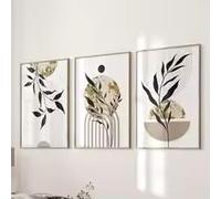 LMAIWANG Toiles imprimées modernes de style nordique noir et beige avec feuille d'or pour bureau, salon, décoration intérieure (60 x 90 cm x 3 / cadre intérieur)