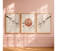 LMAIWANG Triptyque mural, ensemble de 3 impressions de fleurs de cerisier, toile soleil, décoration minimaliste zen et neutre pour salon (20x30cmx3/cadre intérieur)