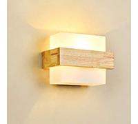 LMAMZ Lampe de Chevet Murale Bois, Lampe Murale Industrille Vintage, Applique Murale Scandinave Enfant en Bois Style Simple pour Chevet Salon Escalier Chambre à Coucher, Abat Jour en Verre Blanc,B