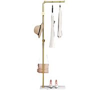 LMAMZ Porte-manteau sur Pied en Metal, Minimaliste Moderne Porte-vêtements Suspendu avec 3 Crochets et Tige de Suspension, pour Vêtements Chapeaux Écharpes, Socle en Marbre, 40 * 28 * 160cm,gold+white