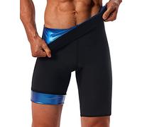 LMCOB Pantalon court de sudation pour homme - Legging de compression thermique - Taille haute - Pour entraînement - Costume de sauna, Pantalon court avec doublure bleue, Medium