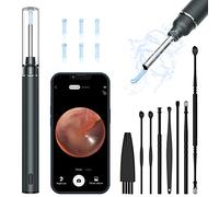 LMECHN Otoscope Oreille, Nettoyeur Oreille WIFI avec 6 Lumières LED, Nettoyage Camera Oreille HD Imperméable Compatible avec Android iOS, pour Enfants, Adultes et Animaux Domestiques, Gris