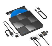 LMEN Lecteur CD DVD Externe, Graveur USB 3.0 et Type-C avec Lecteur de Carte SD/TF et de USB, Lecteur de DVD-ROM CD-ROM CD-RW VCD pour Windows 7/8/10/ Vista/XP/Mac OS, Laptop, Desktops