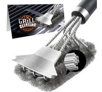 LMETJMA Brosse et grattoir de gril sûrs avec poignée de luxe Brosse de nettoyage de gril de 18 pouces Brosse de gril à poils en acier inoxydable JT61