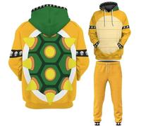 Lmetsky Bowser Costume de cosplay à capuche, sweat à capuche Bowser imprimé 3D pour adultes, tenue pour homme 2 pièces, jaune, Small