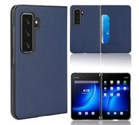 LMFULM® Coque pour Microsoft Surface Duo 2 (8,3 Pouces) Mince PU Cover Étui de Protection PC Dur Housse Arrière Rigide Case Pochette pour Carte Litchi Motif Bleu