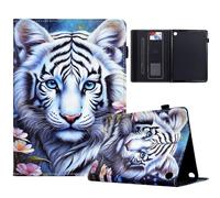 LMFULM® Étui pour Amazon Fire HD 8/8 Plus 2020 10th Gen (8,0 Pouces) PU Cuir Poche Portefeuille Flip Coque Protection avec Veille/Sommeil et Support Housse Tigre Blanc Motif