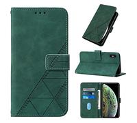 LMFULM® Étui pour Apple iPhone XS Max (6,5 Pouces) PU Magnétique Pochette Cuir Housse Triangle Impression Rabattable Case Stent Fonction Cover Vert