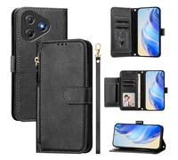 LMFULM® Étui pour Blackview Oscal Flat 2 / 2C (6,56 Pouces) PU Cuir Housse Fermeture Eclair Portefeuille avec Support Magnétique Coque Lanière Multi-Fente Concevoir Étui Noir