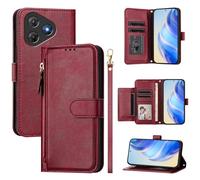 LMFULM® Étui pour Blackview Oscal Flat 2 / 2C (6,56 Pouces) PU Cuir Housse Fermeture Eclair Portefeuille avec Support Magnétique Coque Lanière Multi-Fente Concevoir Étui Rouge