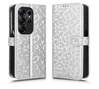 LMFULM® Étui pour Doogee Note 56X/ Note 56X Pro (6,56 Pouces) PU Cuir Couverture Portefeuille Coque Fermeture Magnétique Support Protection Housse À Pois Textures Argent