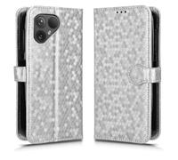LMFULM® Étui pour Fairphone 5 (6,46 Pouces) PU Cuir Couverture Portefeuille Coque Fermeture Magnétique Support Protection Housse À Pois Textures Argent