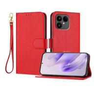 LMFULM® Étui pour Fairphone 6 (6th Gen) (6,31 Pouces) PU Cuir Magnétique Portefeuille Pochette Rabattable Litchi Impression Support Lanière Protection Housse Rouge