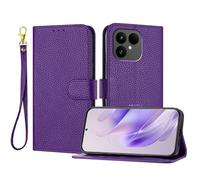 LMFULM® Étui pour Fairphone 6 (6th Gen) (6,31 Pouces) PU Cuir Magnétique Portefeuille Pochette Rabattable Litchi Impression Support Lanière Protection Housse Pourpre