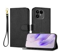 LMFULM® Étui pour Fairphone 6 (6th Gen) (6,31 Pouces) PU Cuir Magnétique Portefeuille Pochette Rabattable Litchi Impression Support Lanière Protection Housse Noir