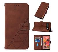 LMFULM® Étui pour Google Pixel 6 (6,4 Pouces) PU Magnétique Pochette Cuir Housse Triangle Impression Rabattable Case Stent Fonction Cover Marron