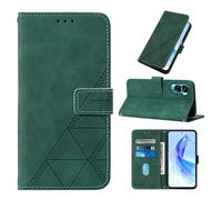 LMFULM® Étui pour Honor 90 Lite (6,7 Pouces) PU Magnétique Pochette Cuir Housse Triangle Impression Rabattable Case Stent Fonction Cover Vert