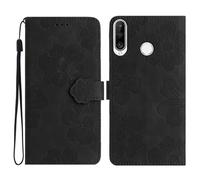 LMFULM® Étui pour Huawei Y6p (6,3 Pouces) PU Cuir Couverture Magnétique Portefeuille Protection Housse Stent Fonction Flip Cuir Gaufrage Grandes Fleurs Noir