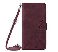 LMFULM® Étui pour Infinix Hot 10 Play X688 (6,82 Pouces) PU Magnétique Pochette Cuir Housse Triangle Impression Sac à Bandoulière Portefeuille Support Case Vin Rouge