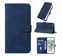 LMFULM® Étui pour iPod Touch 5/6 / 7 (4,0 Pouces) PU Magnétique Pochette Cuir Housse Triangle Impression Rabattable Case Stent Fonction Cover Bleu