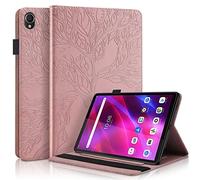 LMFULM® Étui pour Lenovo Tab K10 TB-X6C6F (10,3 Pouces) PU Cuir Poche Cas Flip Coque Protection avec Stand Housse Case Gaufrage Arbre Heureux Or Rose