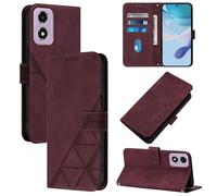 LMFULM® Étui pour Motorola Moto E14 (6,56 Pouces) PU Magnétique Cuir Pochette Triangle Impression Support Protection Housse Rabattable Vin Rouge