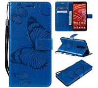 LMFULM® Étui pour Nokia 3.1 Plus (6,0 Pouces) PU Cuir Couverture Magnétique Housse Conception en Relief de Papillon Stent Fonction Flip Cuir pour Nokia 3.1 + Bleu