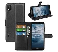 LMFULM® Étui pour Nokia C2 2nd Edition (5,7 Pouces) PU Cuir Couverture Magnétique Portefeuille Protection Housse Motif Litchi Stent Fonction Flip Cuir Noir