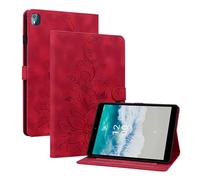 LMFULM® Étui pour Nokia T10 (TA-1503, TA-1472, TA-1462, TA-1457) (8,0 Pouces) PU Cuir Flip Coque Protection avec Support Housse Case Portefeuille Cover Lotus Impression Rouge