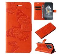 LMFULM® Étui pour OnePlus 12R/Ace 3 (CPH2609, CPH2585, PJE110) (6,78 Pouces) PU Cuir Couverture Magnétique Housse Conception en Relief de Papillon Stent Fonction Flip Cuir Orange