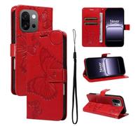 LMFULM® Étui pour OnePlus 13s CPH2723 (6,32 Pouces) PU Cuir Couverture Portefeuille Coque Relief de Papillon Motif Support Fonction Protection Housse Rouge