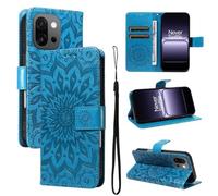 LMFULM® Étui pour OnePlus 13s CPH2723 (6,32 Pouces) PU Cuir Couverture Portefeuille Coque Relief de Tournesol Motif Support Fonction Protection Housse Bleu