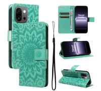 LMFULM® Étui pour OnePlus 13s CPH2723 (6,32 Pouces) PU Cuir Couverture Portefeuille Coque Relief de Tournesol Motif Support Fonction Protection Housse Vert